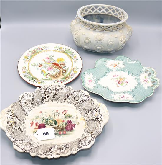 Quantity of Spode, Wedgwood and other dessert dishes and a relief-decorated pot pourri(-)